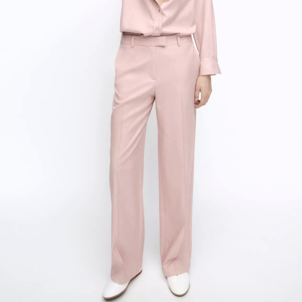 Zara Pants Straight Leg Trouser Pink  High Rise Women S New 2197/520 Career Work